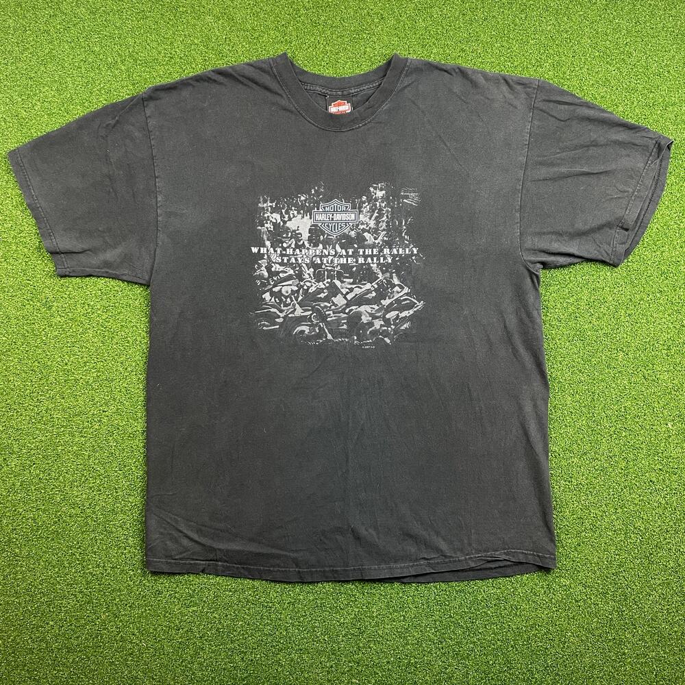 Vintage Harley Davidson What Happens at the Rally Graphic Biker T-Shirt 2XL